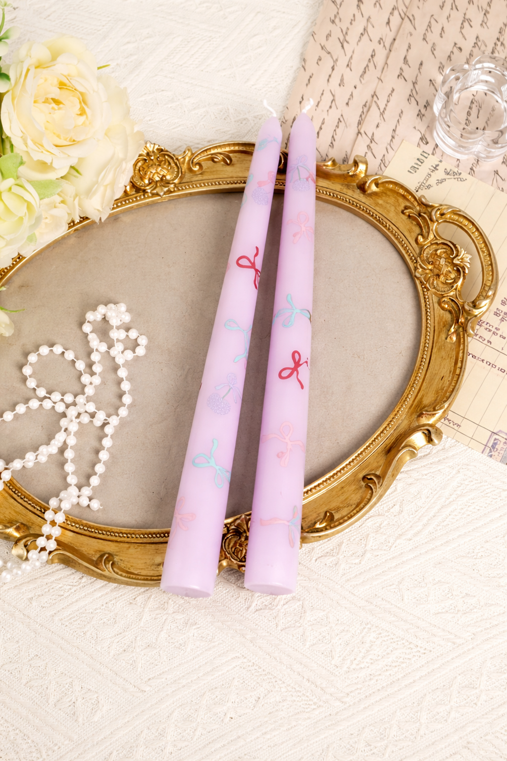 Colored Sticker-Printed Taper Candles set 2Pcs