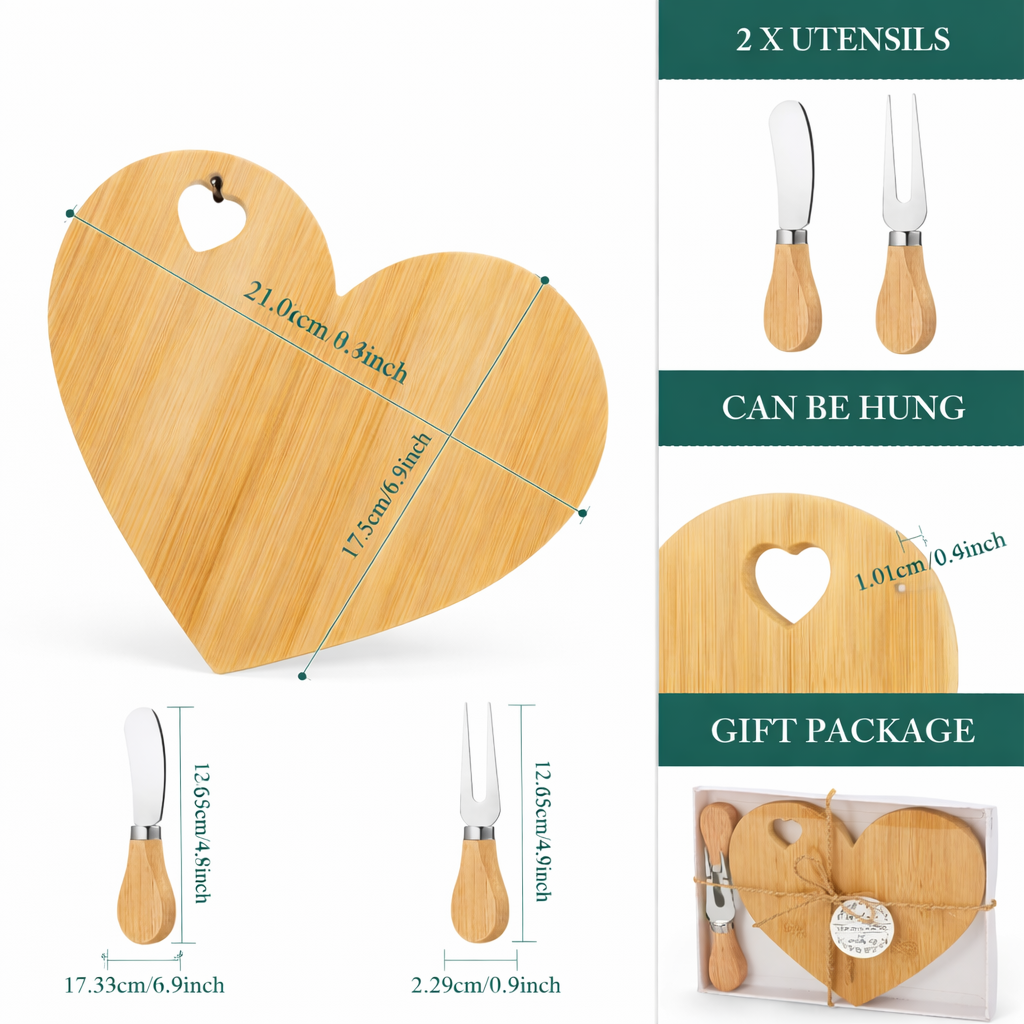 Heart Shaped Cheese Board Set