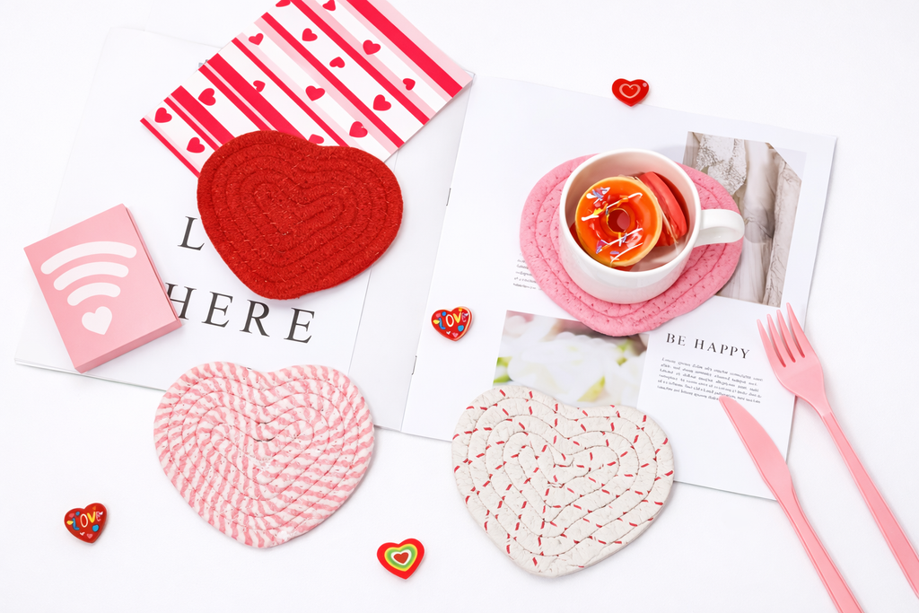 Heart-shaped Hand-woven Coasters 4Pcs