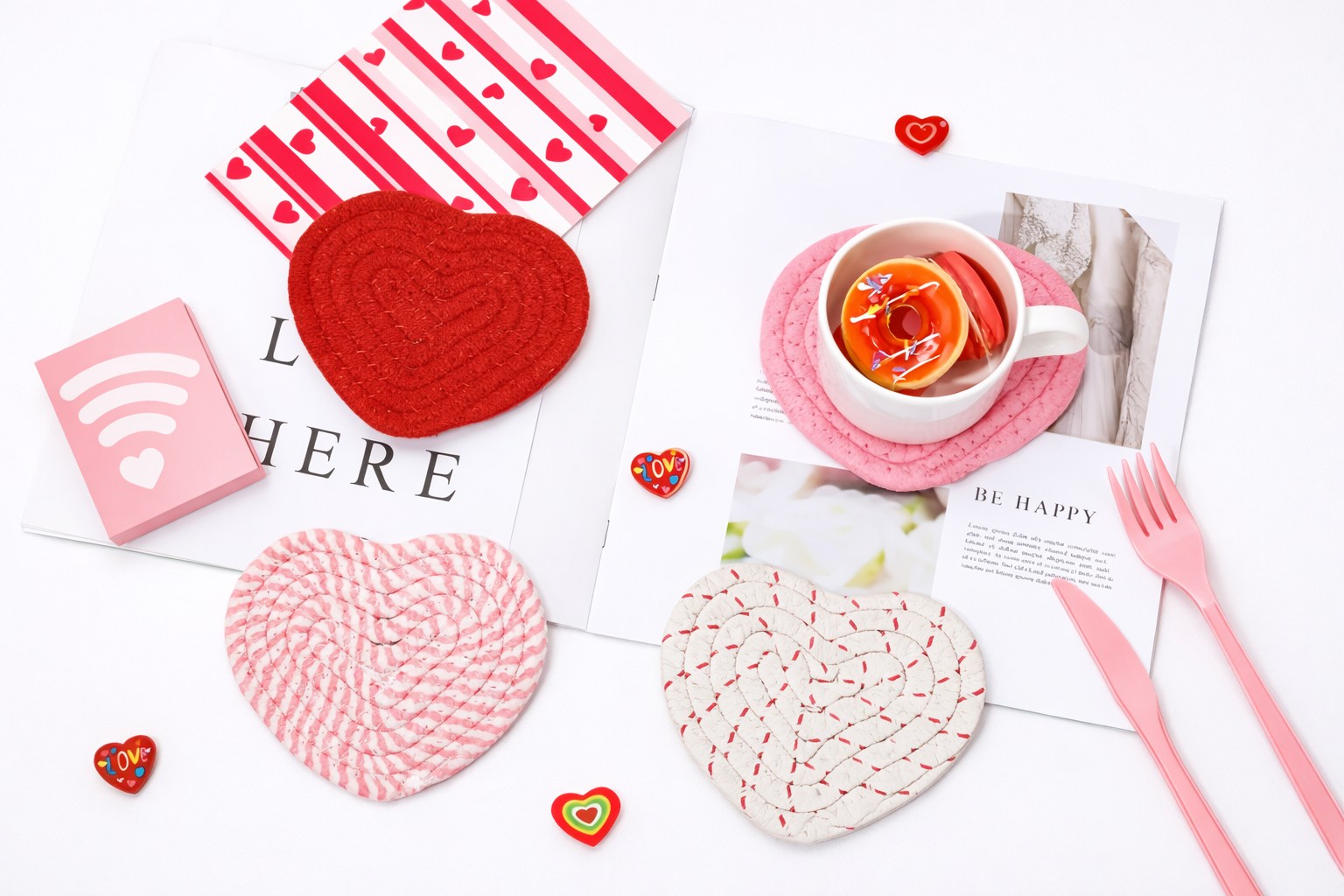 Heart-shaped Hand-woven Coasters 4Pcs