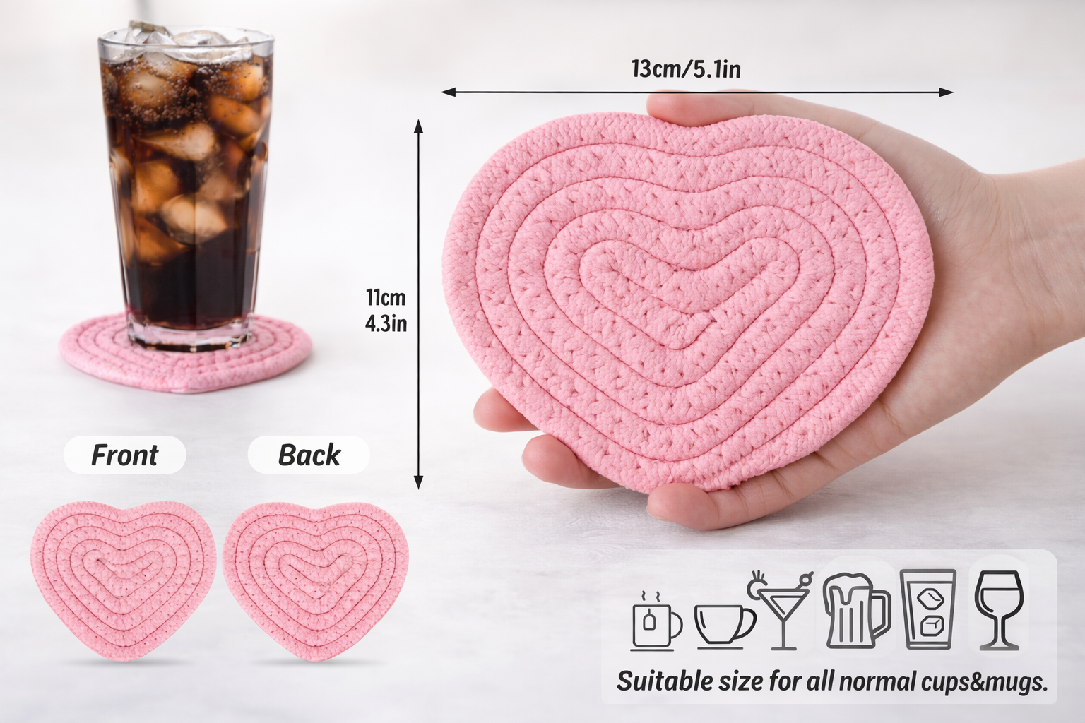 Heart-shaped Hand-woven Coasters 4Pcs