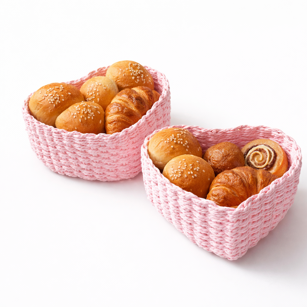 Pink Heart-Shaped Basket Set 2Pcs