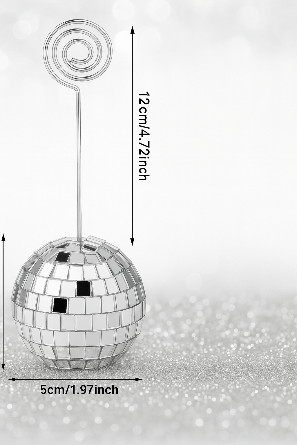Silver Disco Ball Place Card Holders with Spiral Name Tags 6Pcs