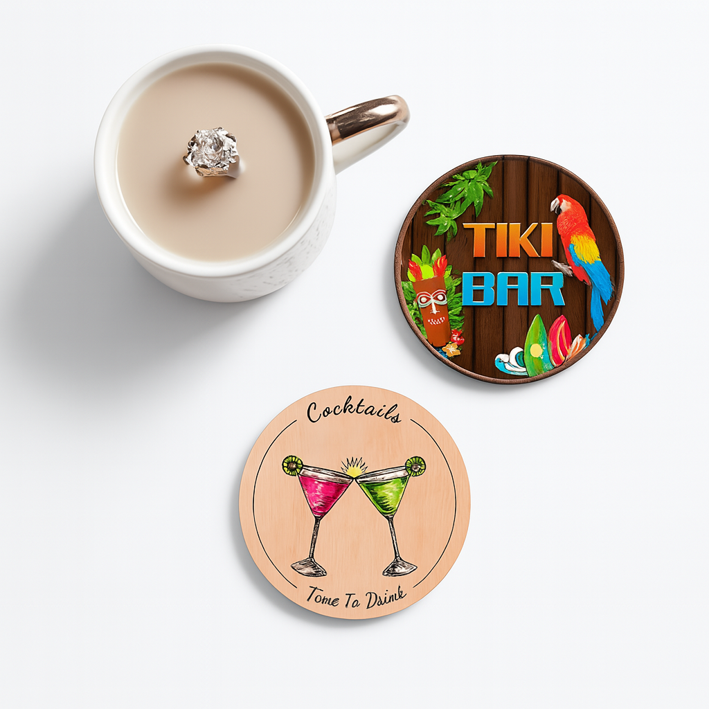 Tiki Bar Wooden Coasters Set 6Pcs