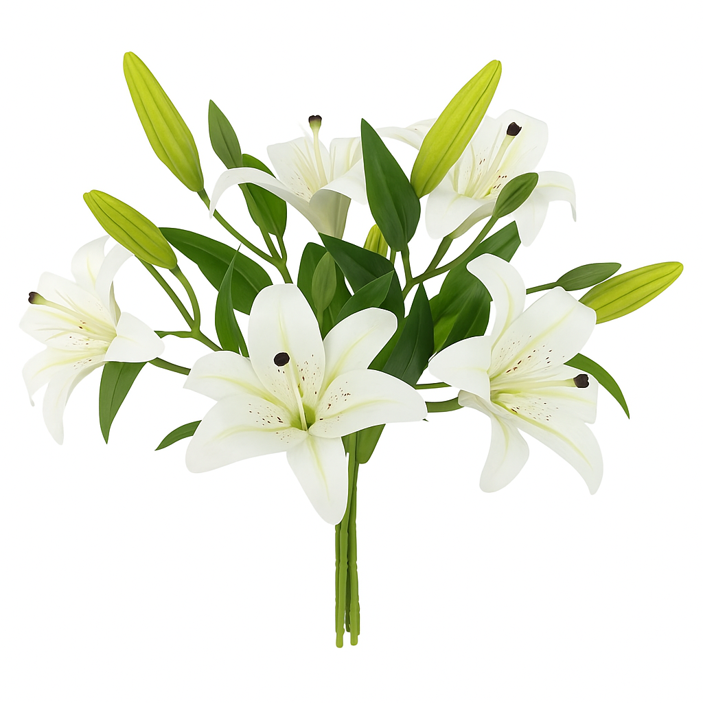Realistic Touch Classic White Artificial Lily Flowers 8Pcs