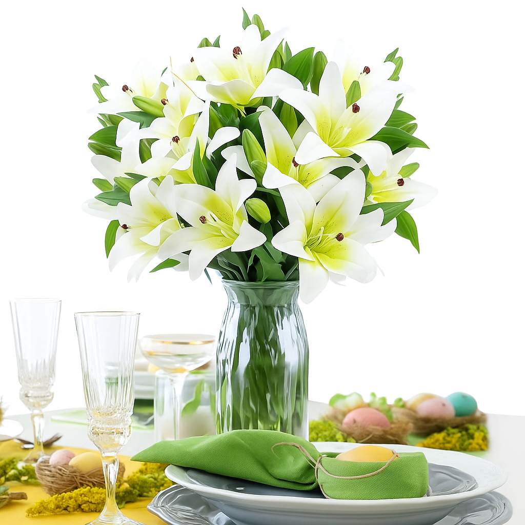 Realistic Touch Classic White Artificial Lily Flowers 8Pcs