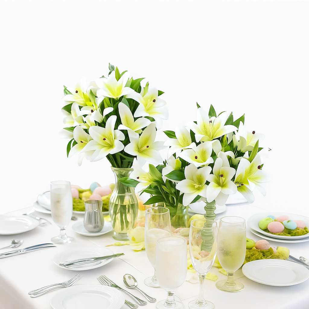 Realistic Touch Classic White Artificial Lily Flowers 8Pcs