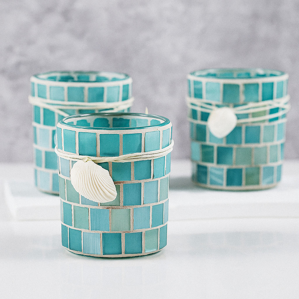 Mosaic Glass Candle Holder Set 3Pcs