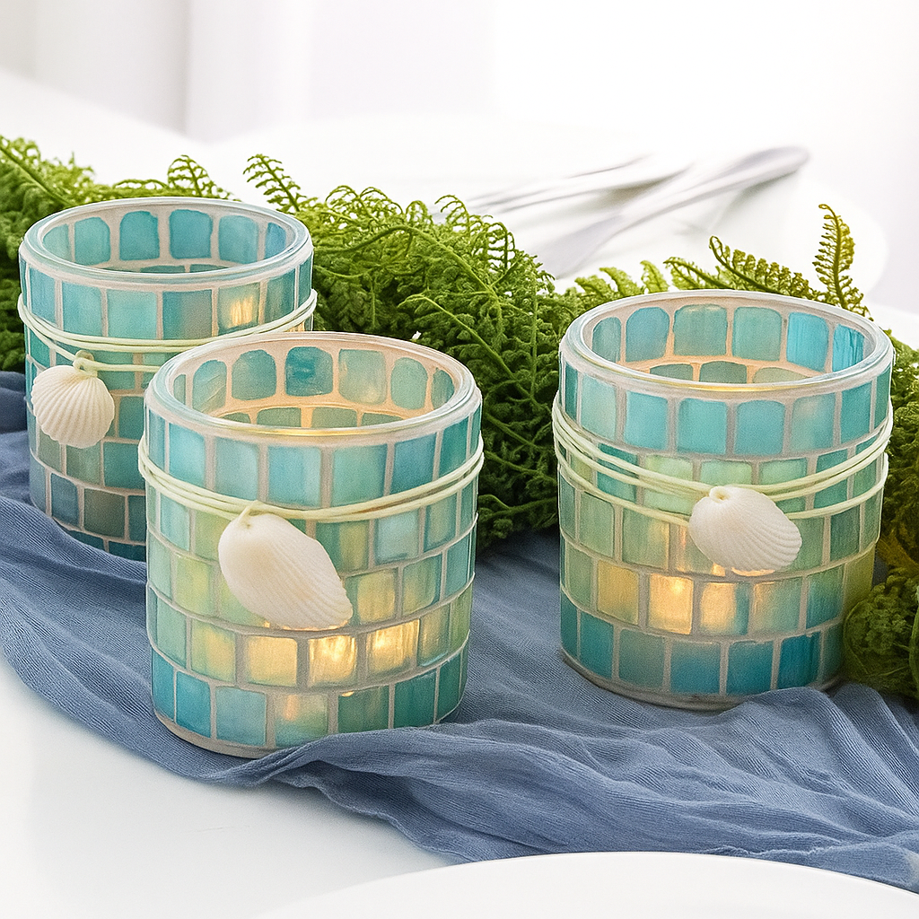 Mosaic Glass Candle Holder Set 3Pcs