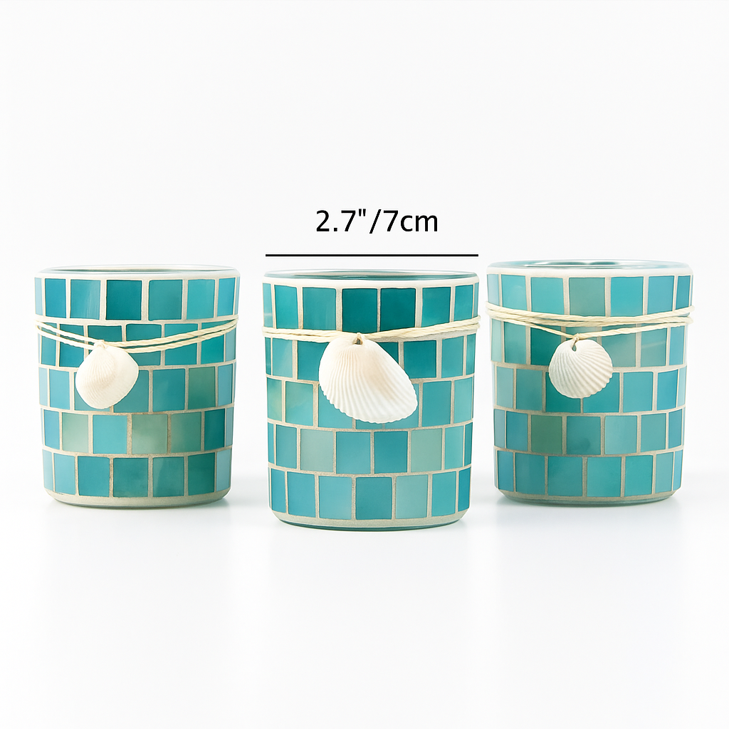 Mosaic Glass Candle Holder Set 3Pcs
