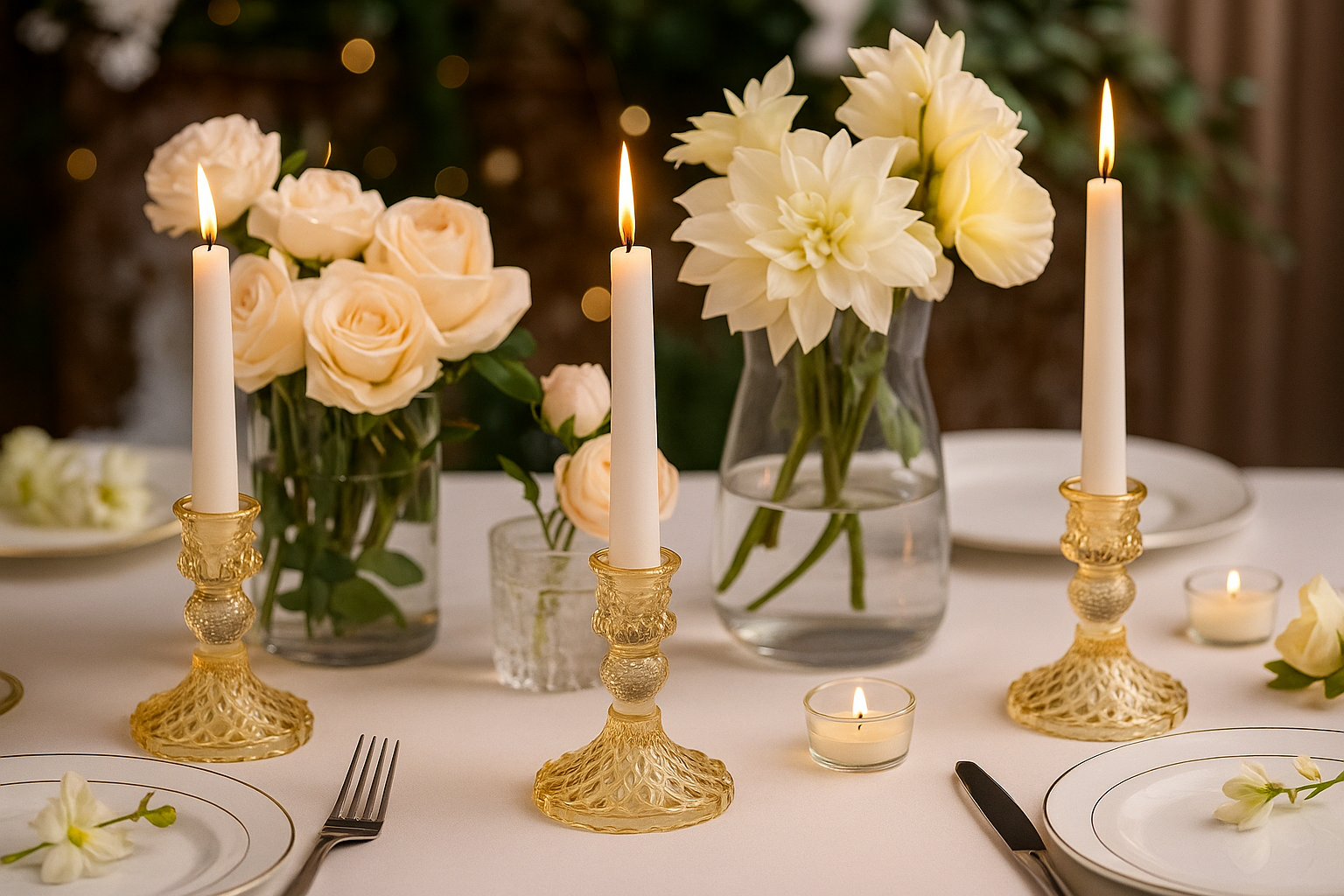 Elegant Glass Candle Holder Set 2Pcs