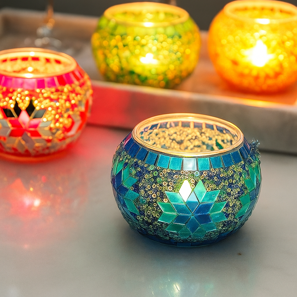 Glass Candle Holder Set 4Pcs