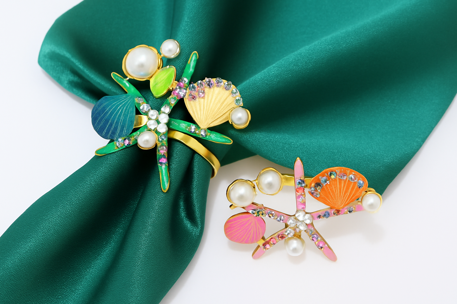 Pearl Rhinestone Starfish Napkin Rings 4pcs