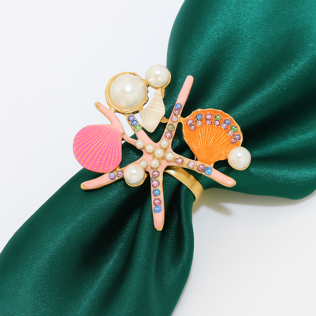 Pearl Rhinestone Starfish Napkin Rings 4pcs