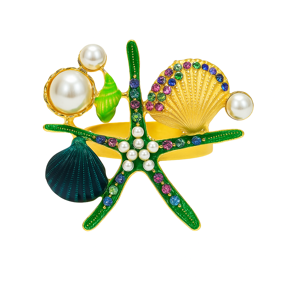 Pearl Rhinestone Starfish Napkin Rings 4pcs