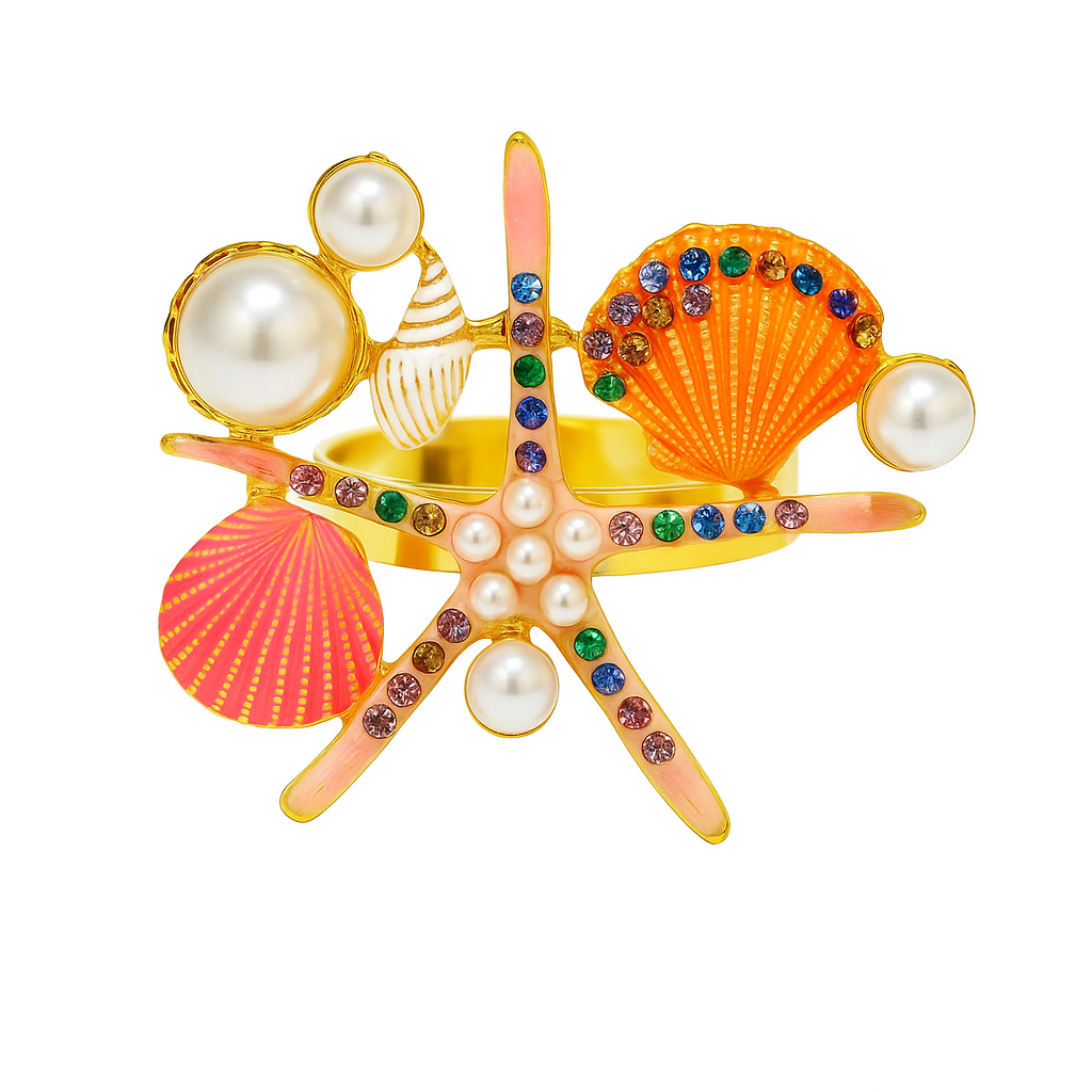 Pearl Rhinestone Starfish Napkin Rings 4pcs