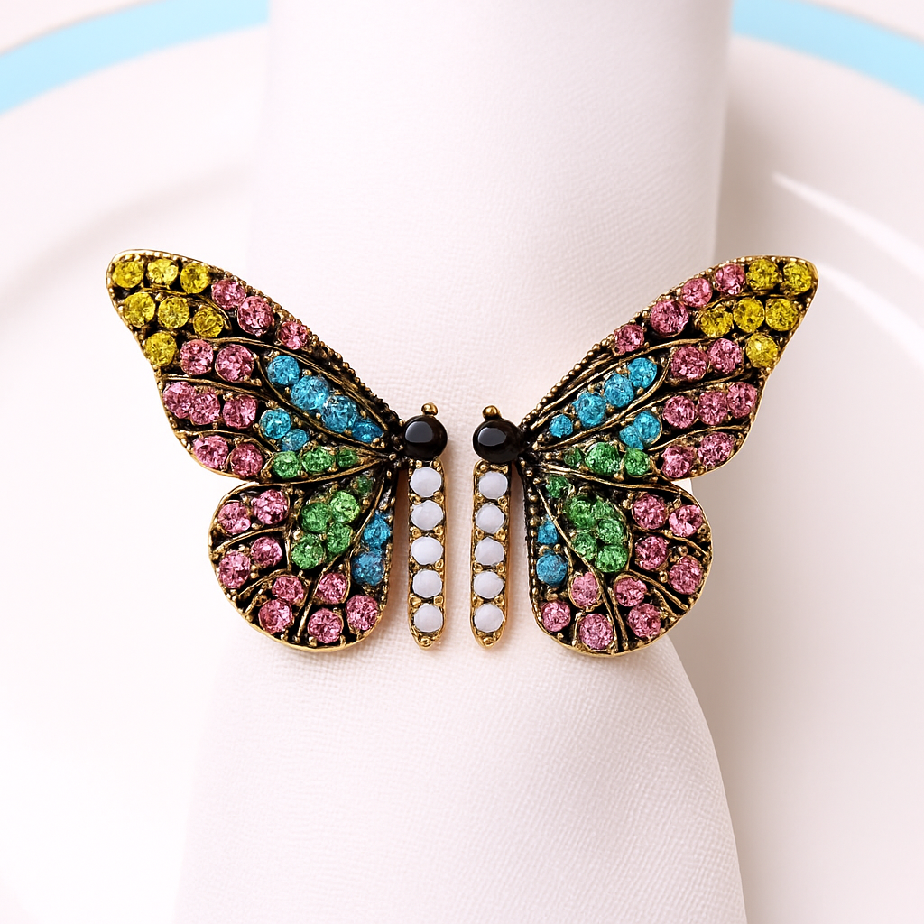 Rhinestone Butterfly Napkin Ring 6pcs