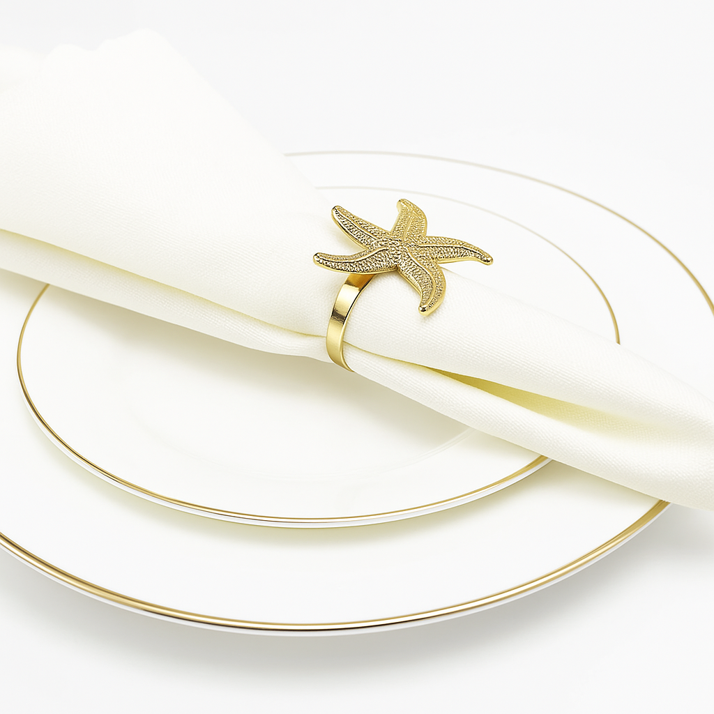 Gold Starfish Napkin Rings 12Pcs
