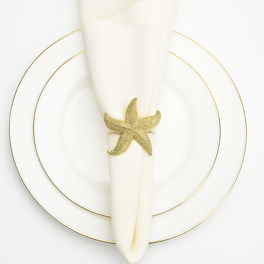 Gold Starfish Napkin Rings 12Pcs