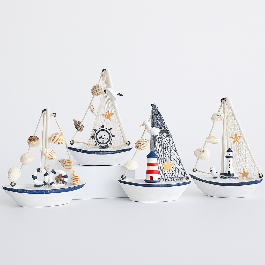 Wooden Sail Boat Ornament 1Pc