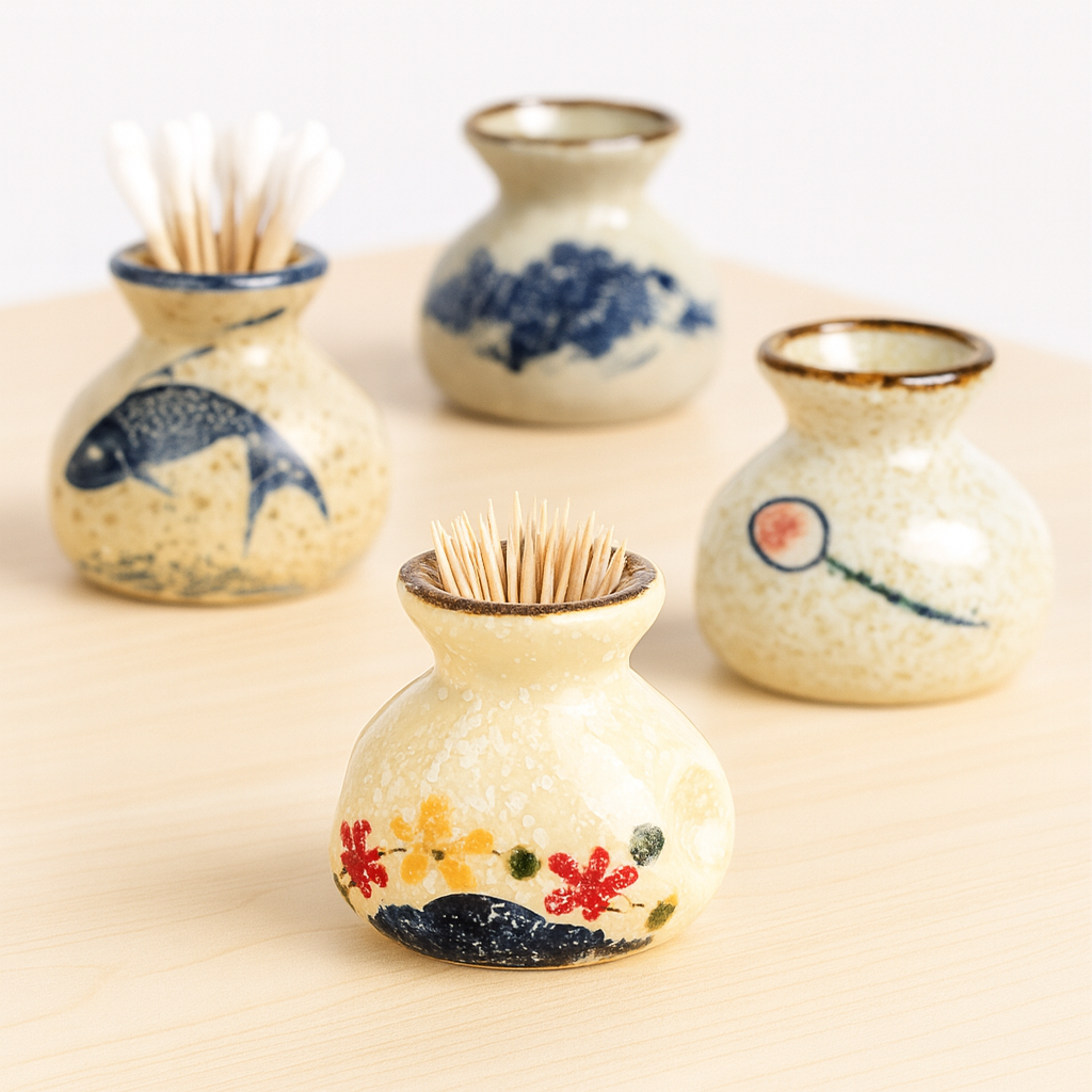 Rustic Cream Ceramic Toothpick Holder 1Pc