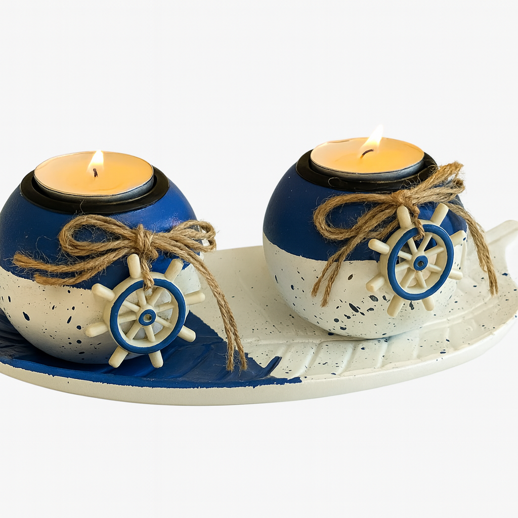 Nautical Wooden Tealight Candle Holder Set 3Pcs