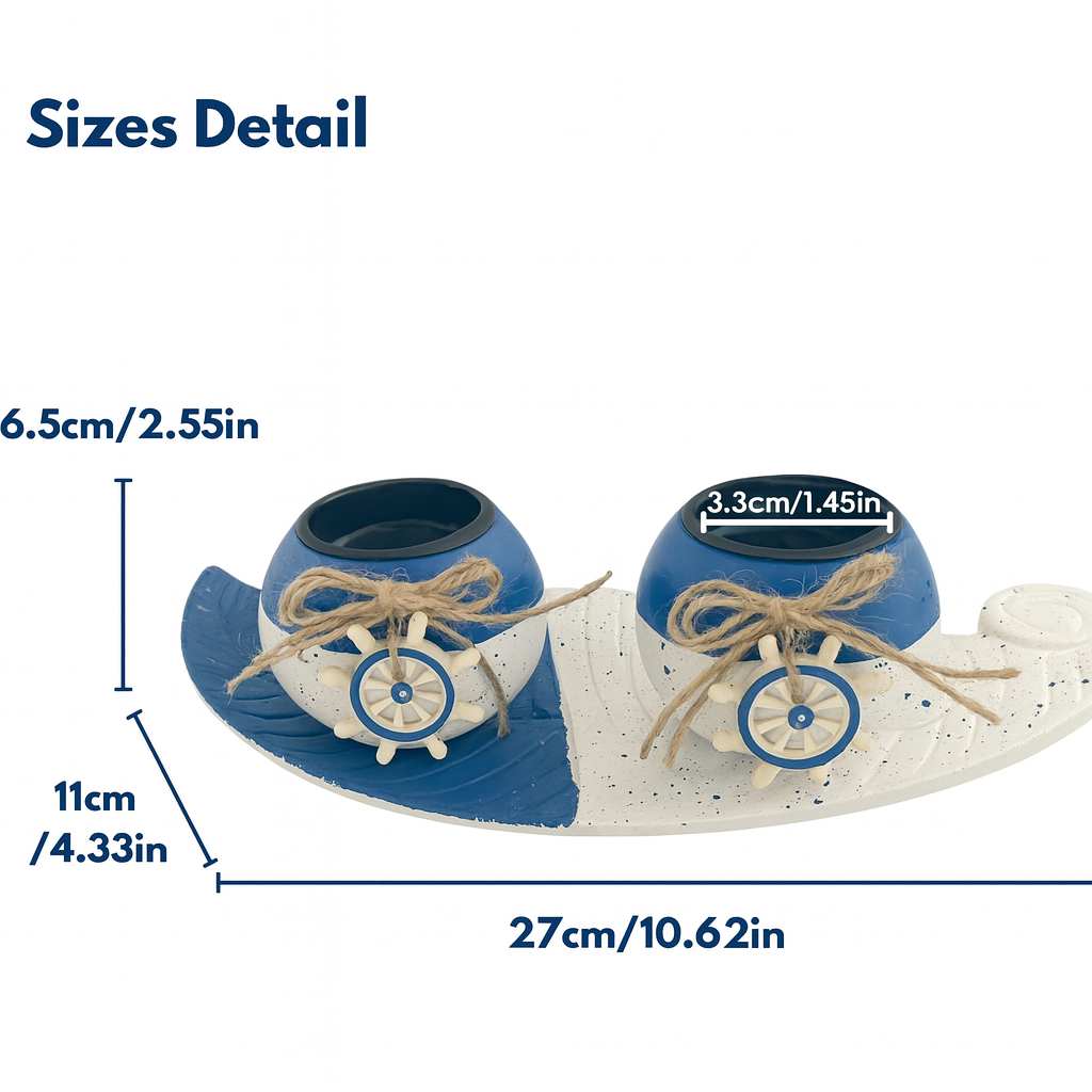 Nautical Wooden Tealight Candle Holder Set 3Pcs