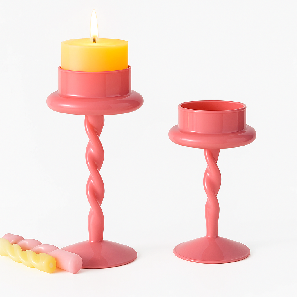 European Pink Glass Candle Holder 1Pc