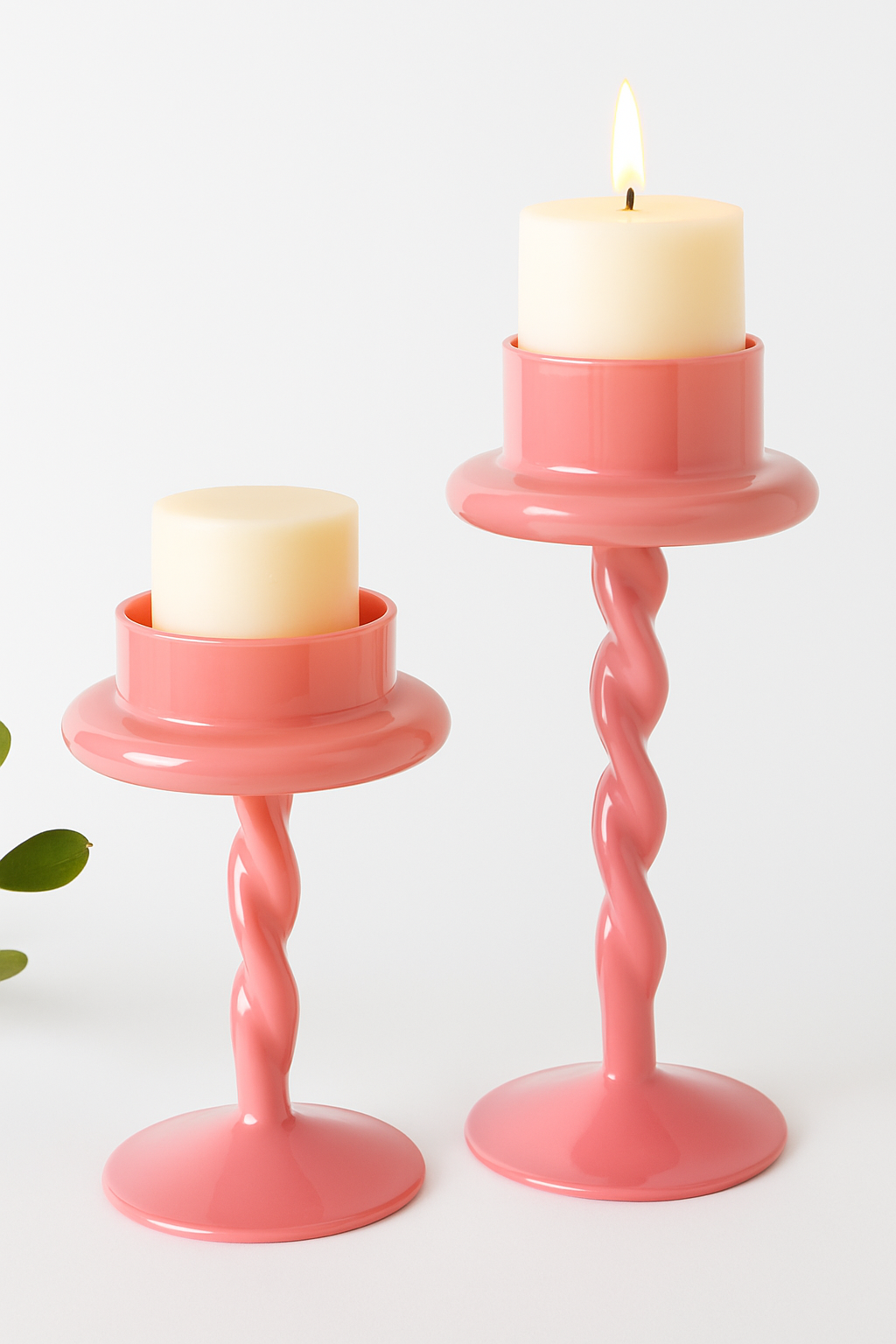 European Pink Glass Candle Holder 1Pc