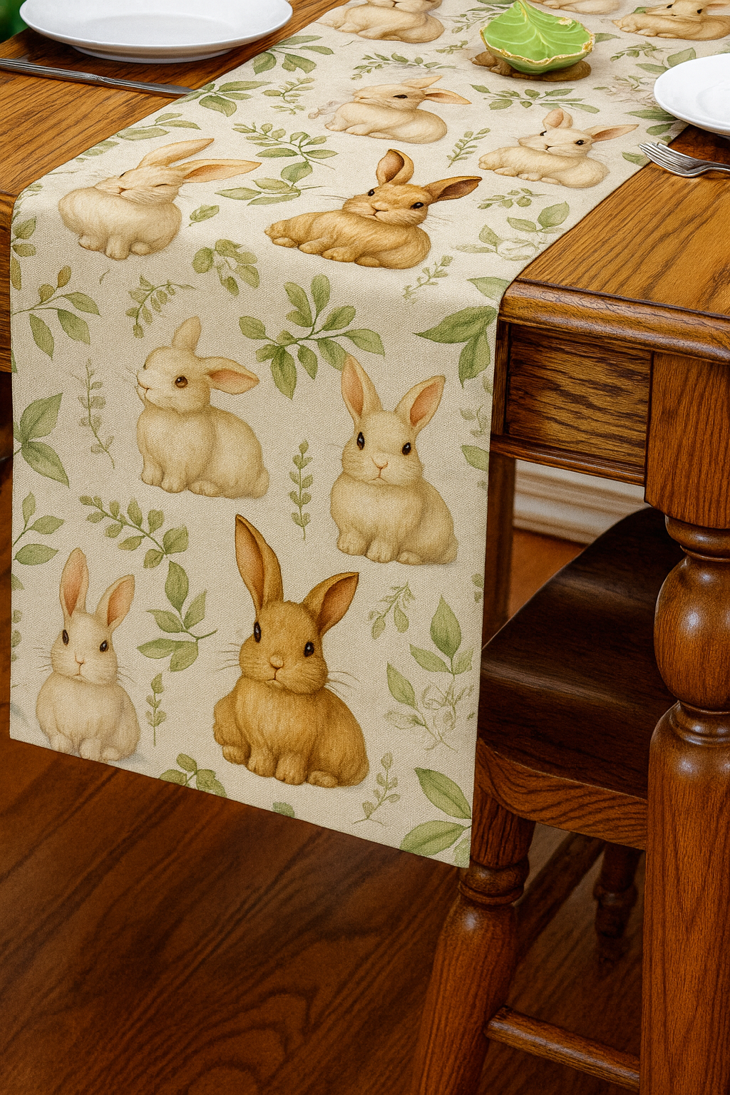 Rabbit & Green Leaves Pattern Table Runner 1Pc