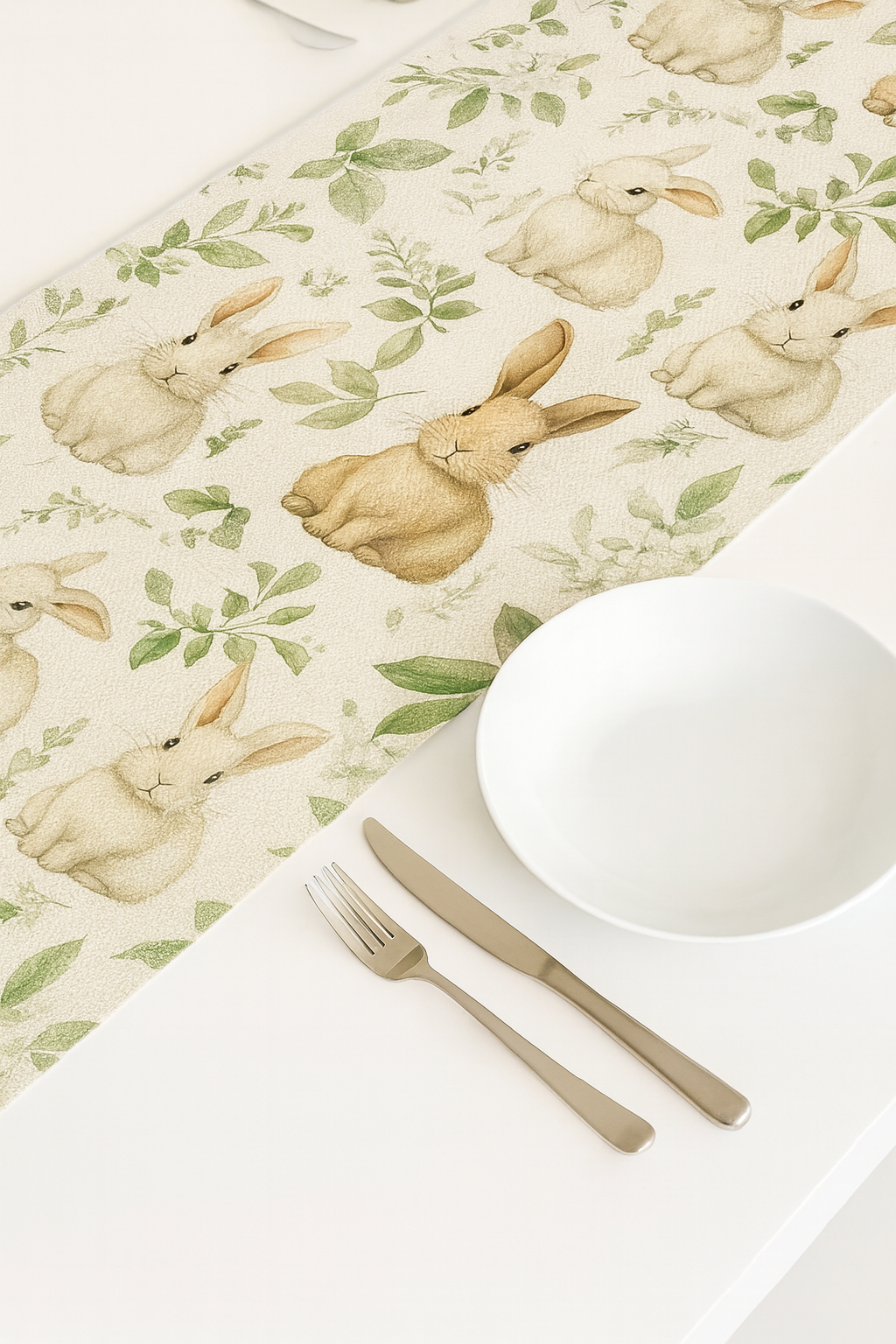 Rabbit & Green Leaves Pattern Table Runner 1Pc