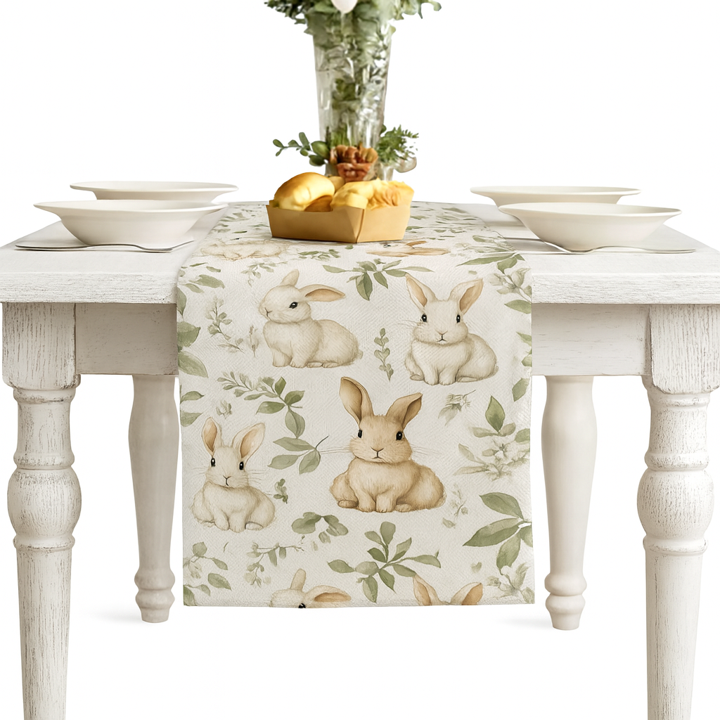 Rabbit & Green Leaves Pattern Table Runner 1Pc