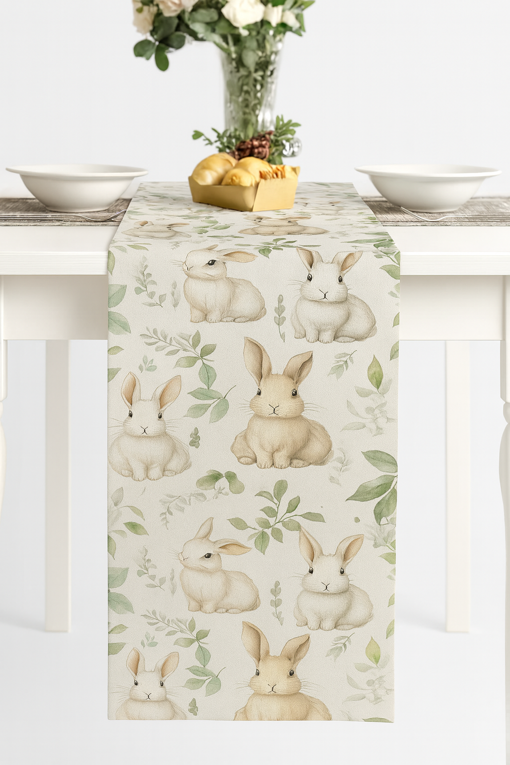 Rabbit & Green Leaves Pattern Table Runner 1Pc