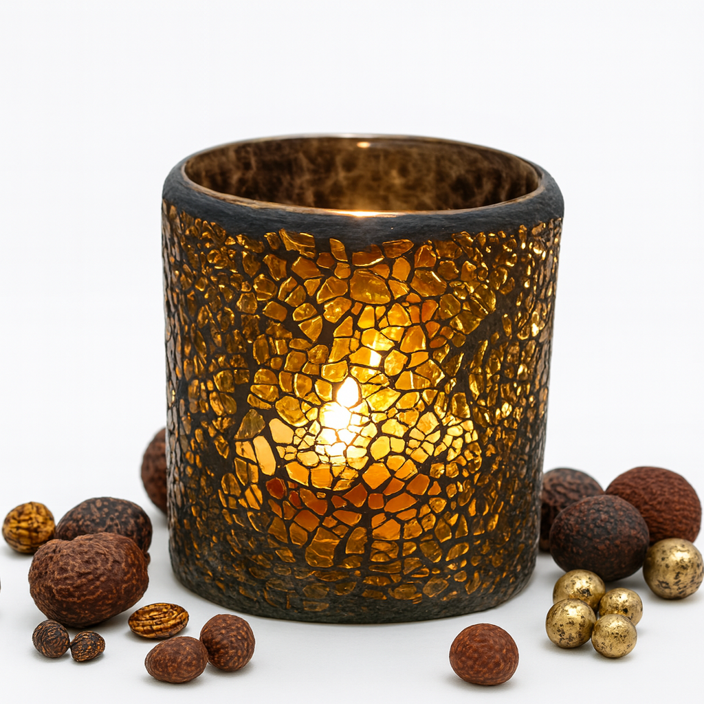 Elegant Amber Glass Candle Holder 1Pc