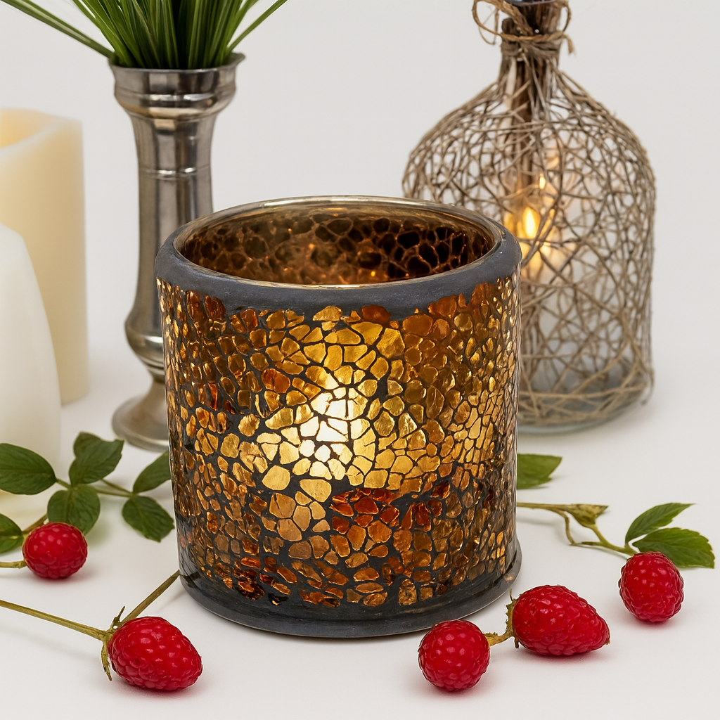 Elegant Amber Glass Candle Holder 1Pc