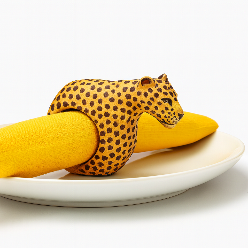 Mahogany Wood Animal Napkin Ring Set 6Pcs