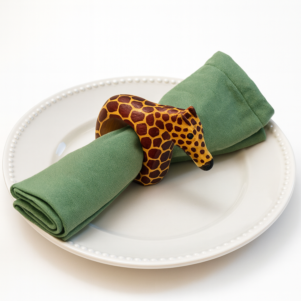 Mahogany Wood Animal Napkin Ring Set 6Pcs