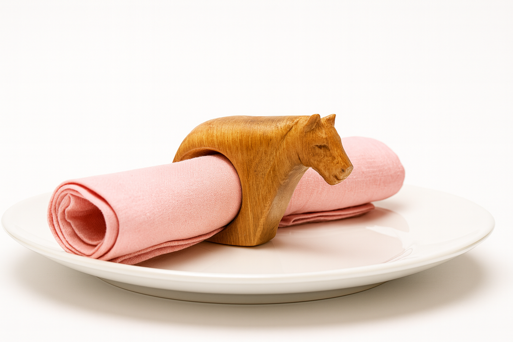 Mahogany Wood Animal Napkin Ring Set 6Pcs