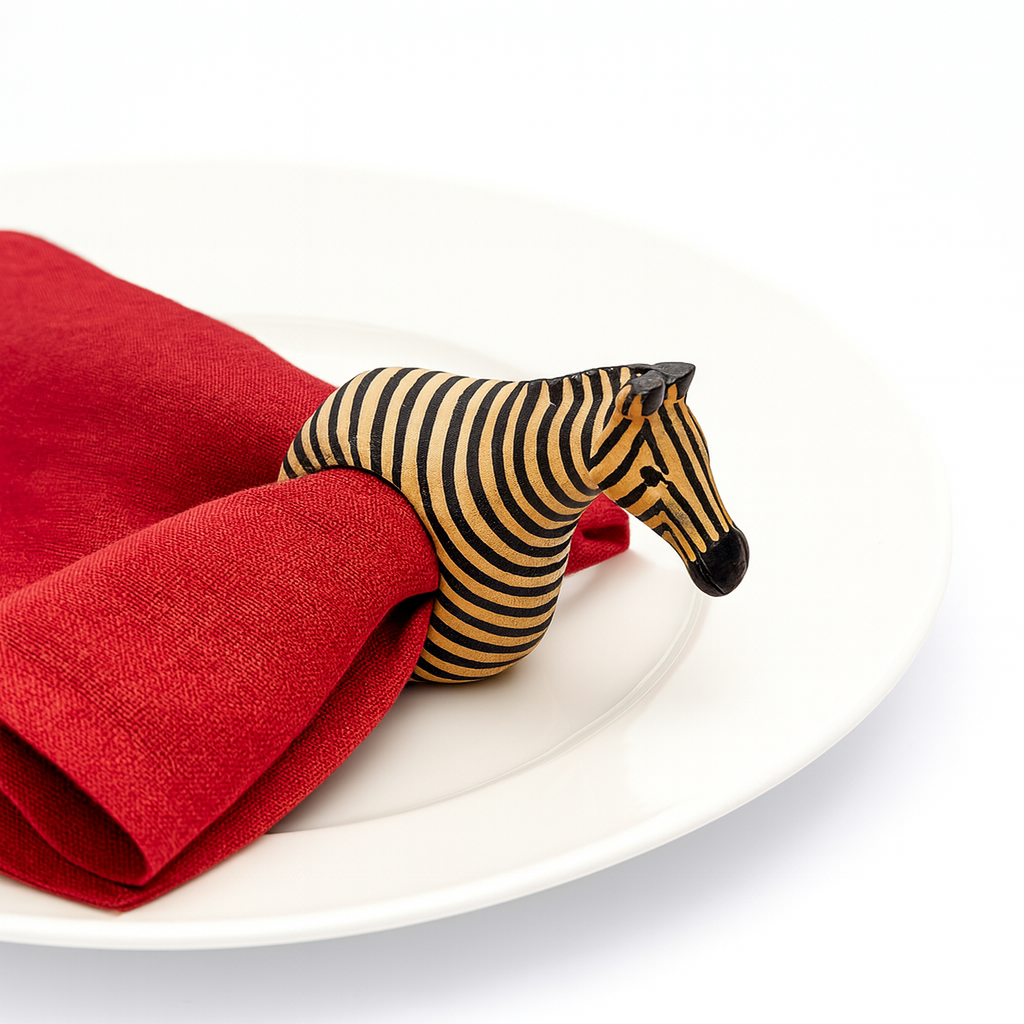 Mahogany Wood Animal Napkin Ring Set 6Pcs