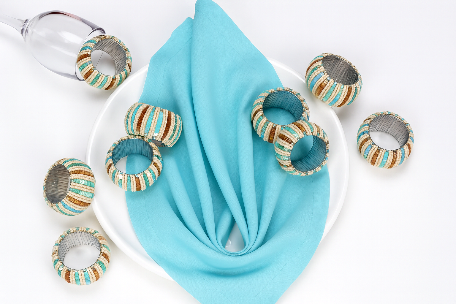 Handmade Sequin Beaded Napkin Rings Set 6Pcs