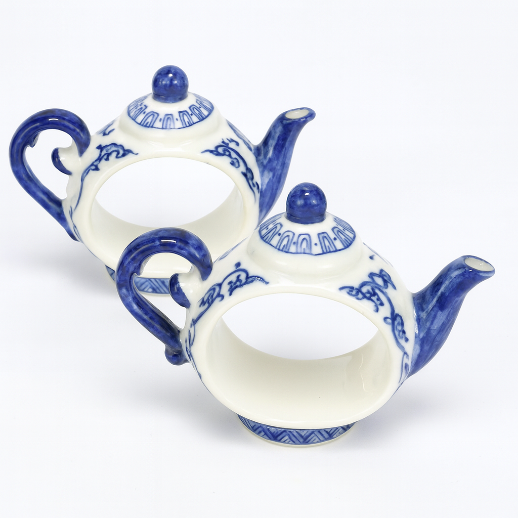 Porcelain Teapot Napkin Ring Set 2Pcs