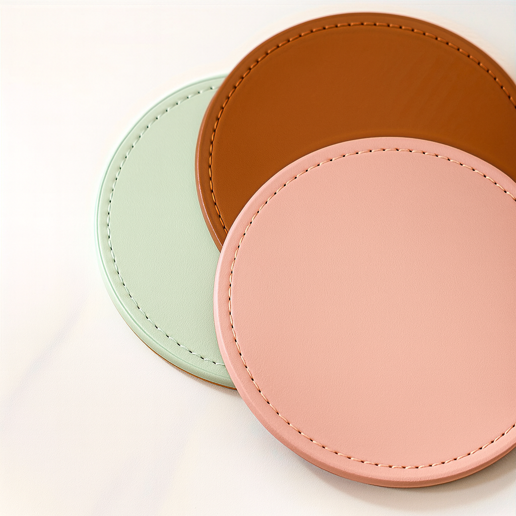 Faux Leather Coasters with Metal Stand 6Pcs