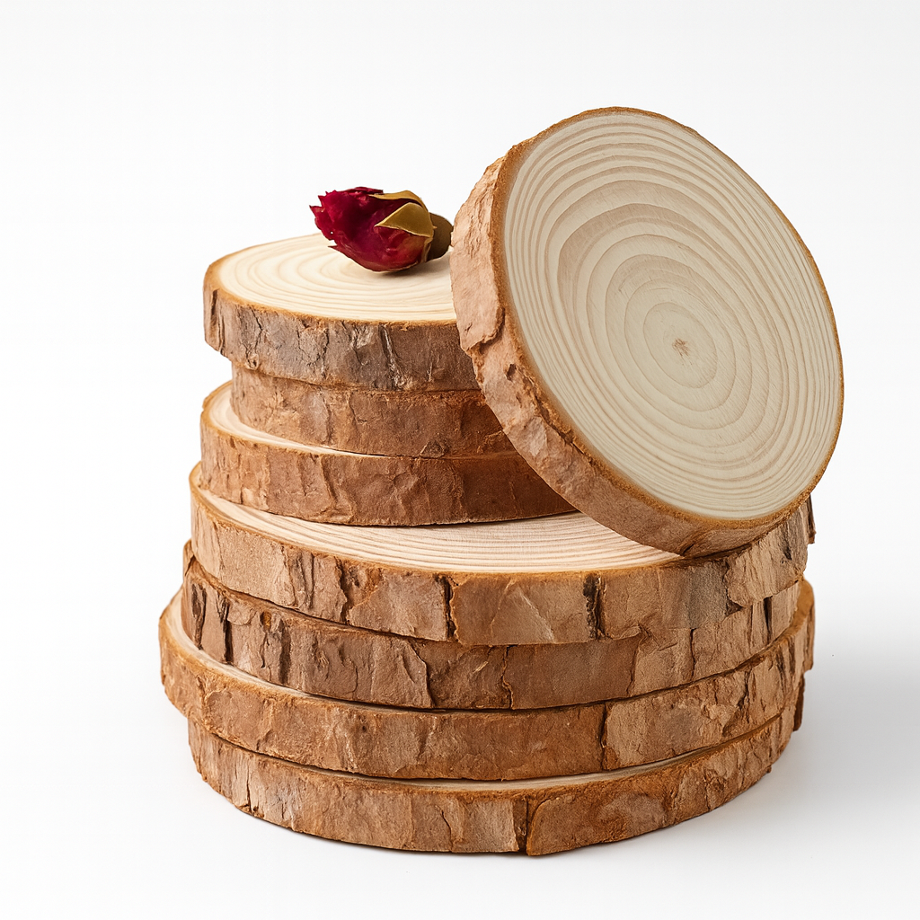 Natural Wood Slices with Bark 7Pcs
