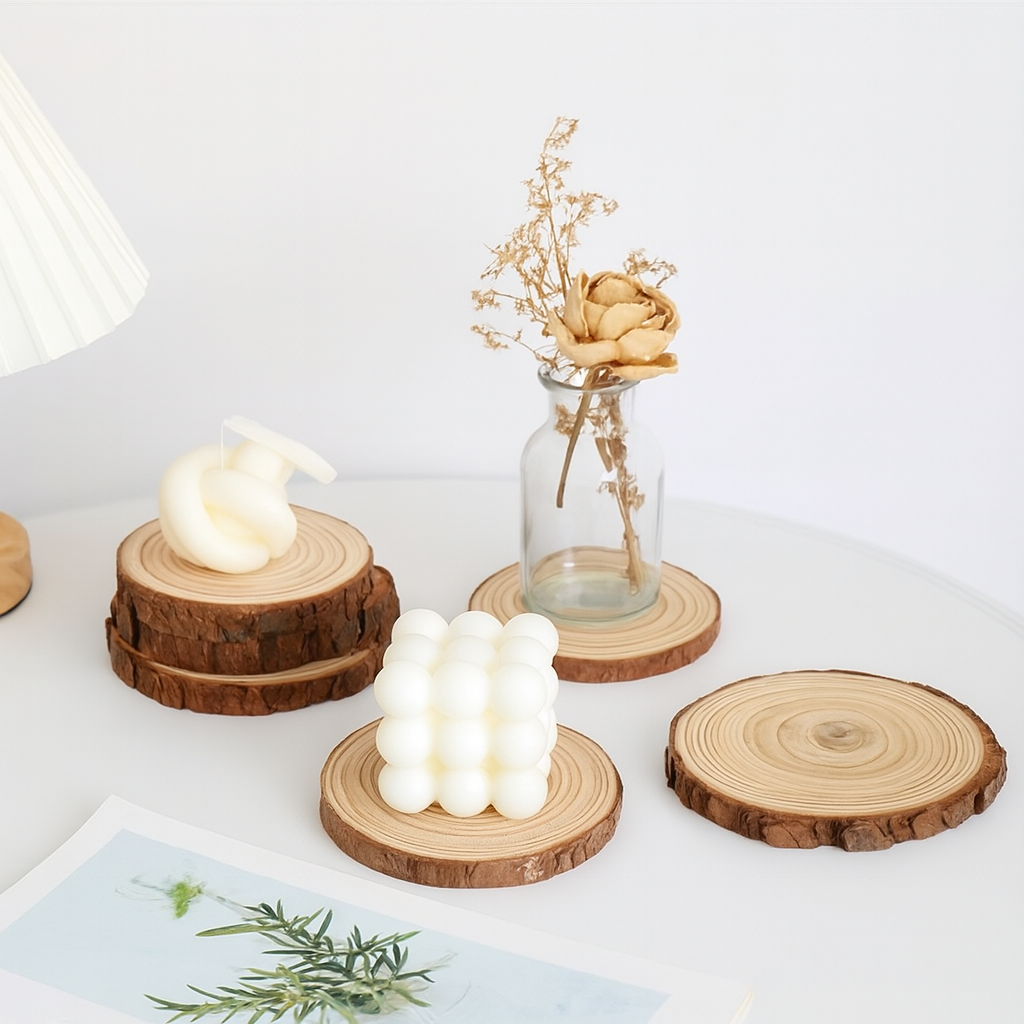 Natural Wood Slices with Bark 7Pcs