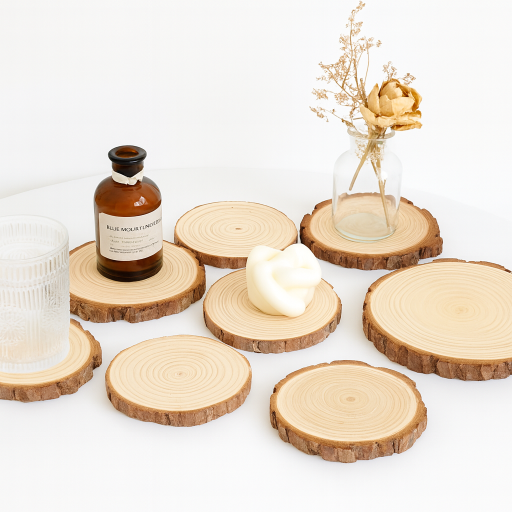 Natural Wood Slices with Bark 7Pcs