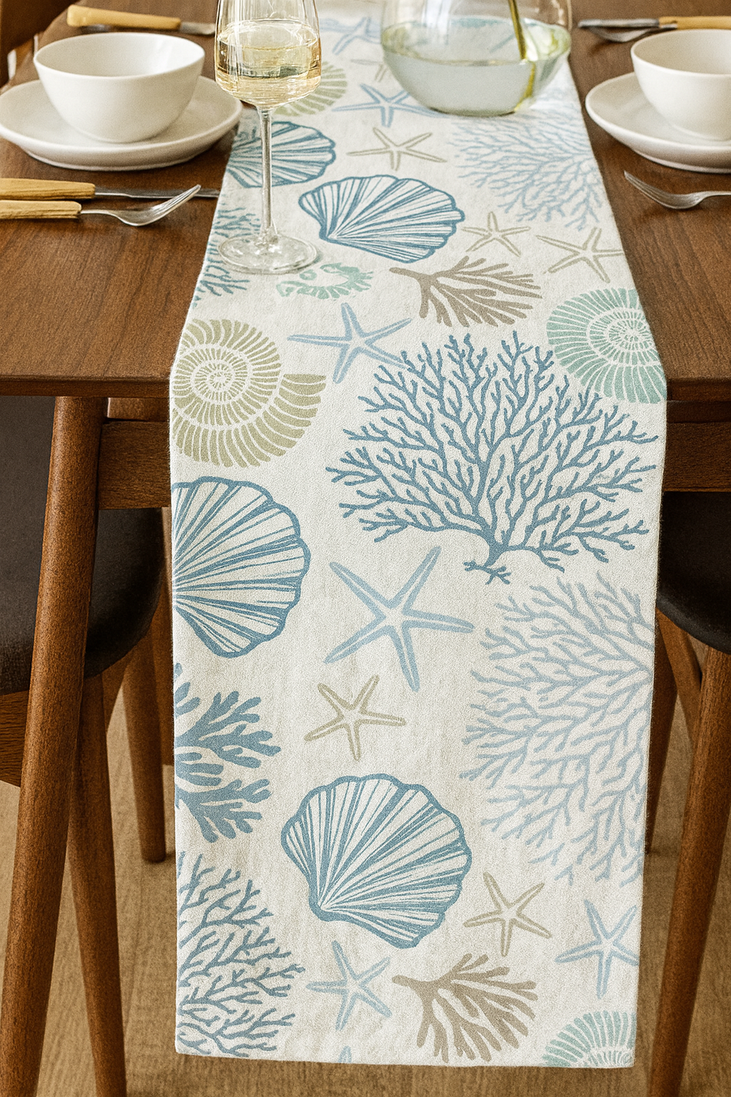 Coastal Blue Linen Table Runner 1Pc