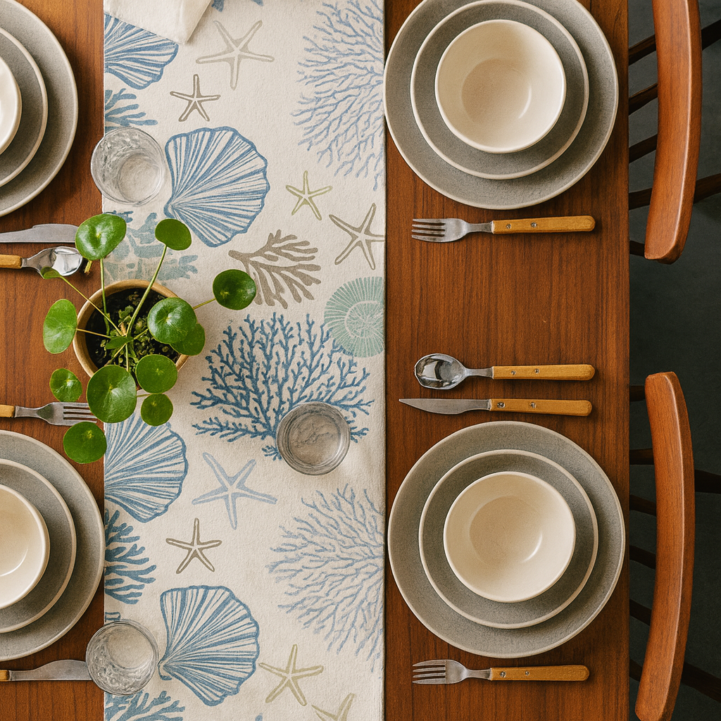 Coastal Blue Linen Table Runner 1Pc