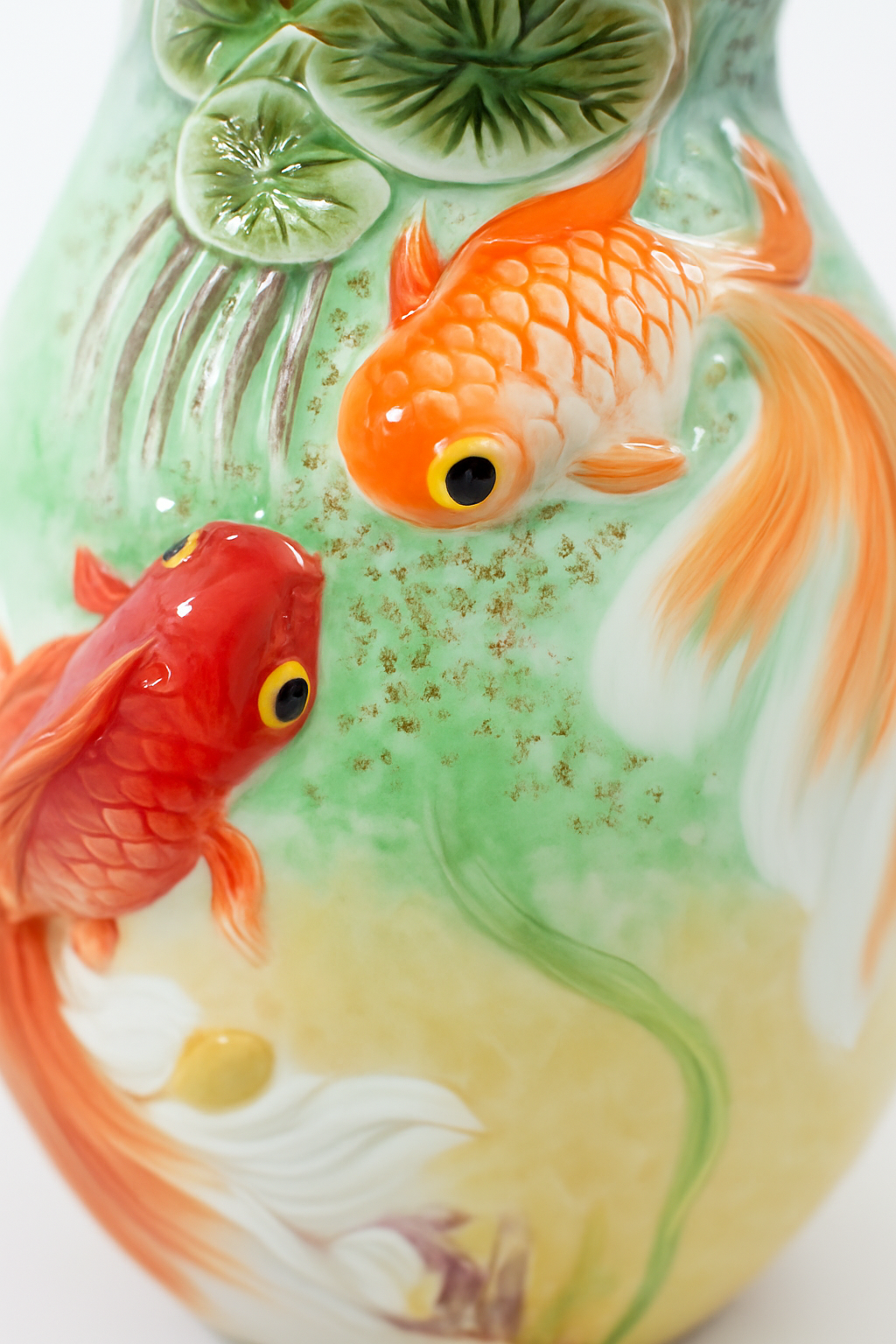 Hand Painted Floral & Fish Ceramic Vase