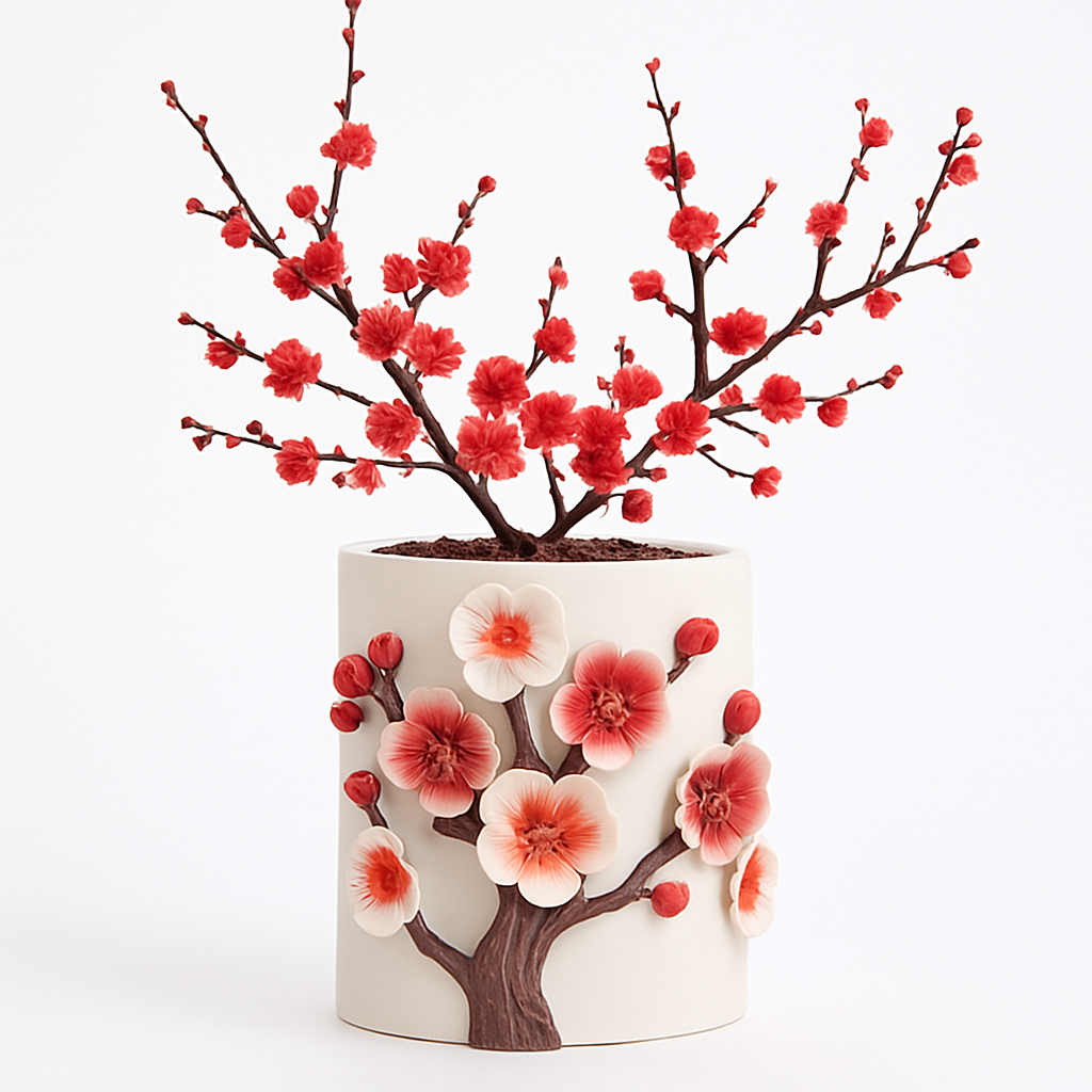 Elegant Plum Blossom 3D Pattern Vase