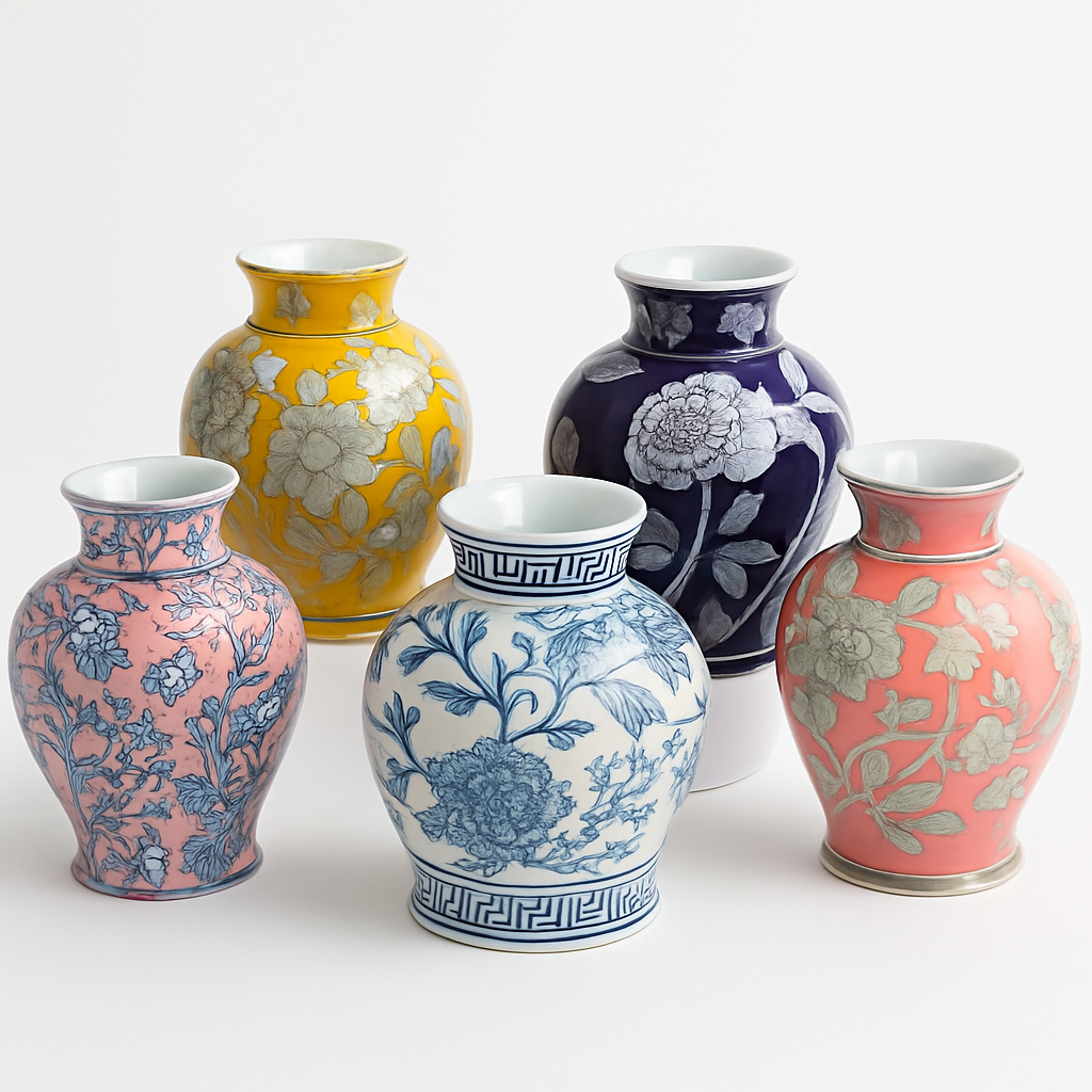 Vintage Chinese-Inspired Floral Vase 1pc